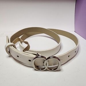 Faux leather belt white with silver dual circle buckle - 41" long